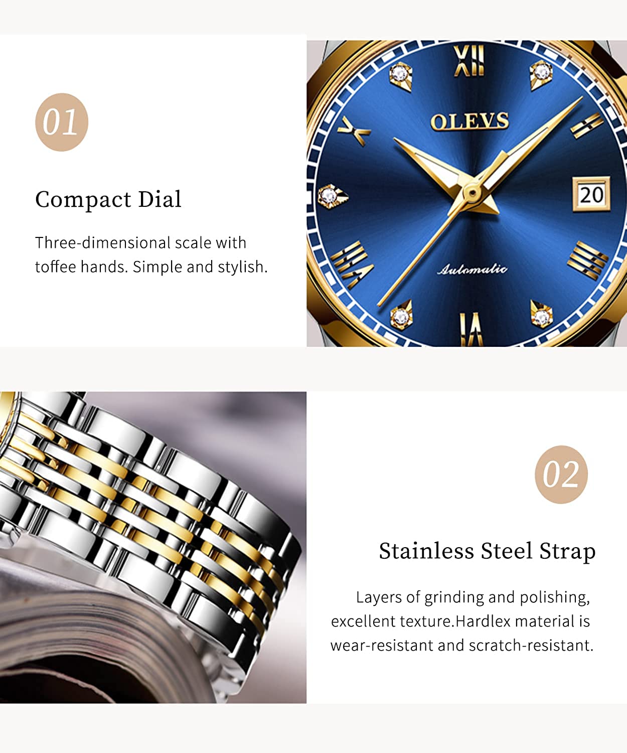 OLEVS Automatic Watches for Women Classic Diamond Ladies Self-Winding Wrist Watch Gold Stainless Steel Date Day Female Watch Gift - Image 5
